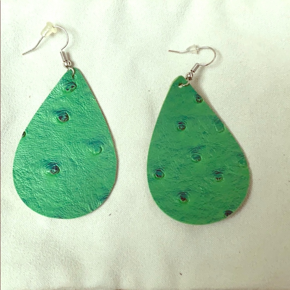 Green alligator leather earrings